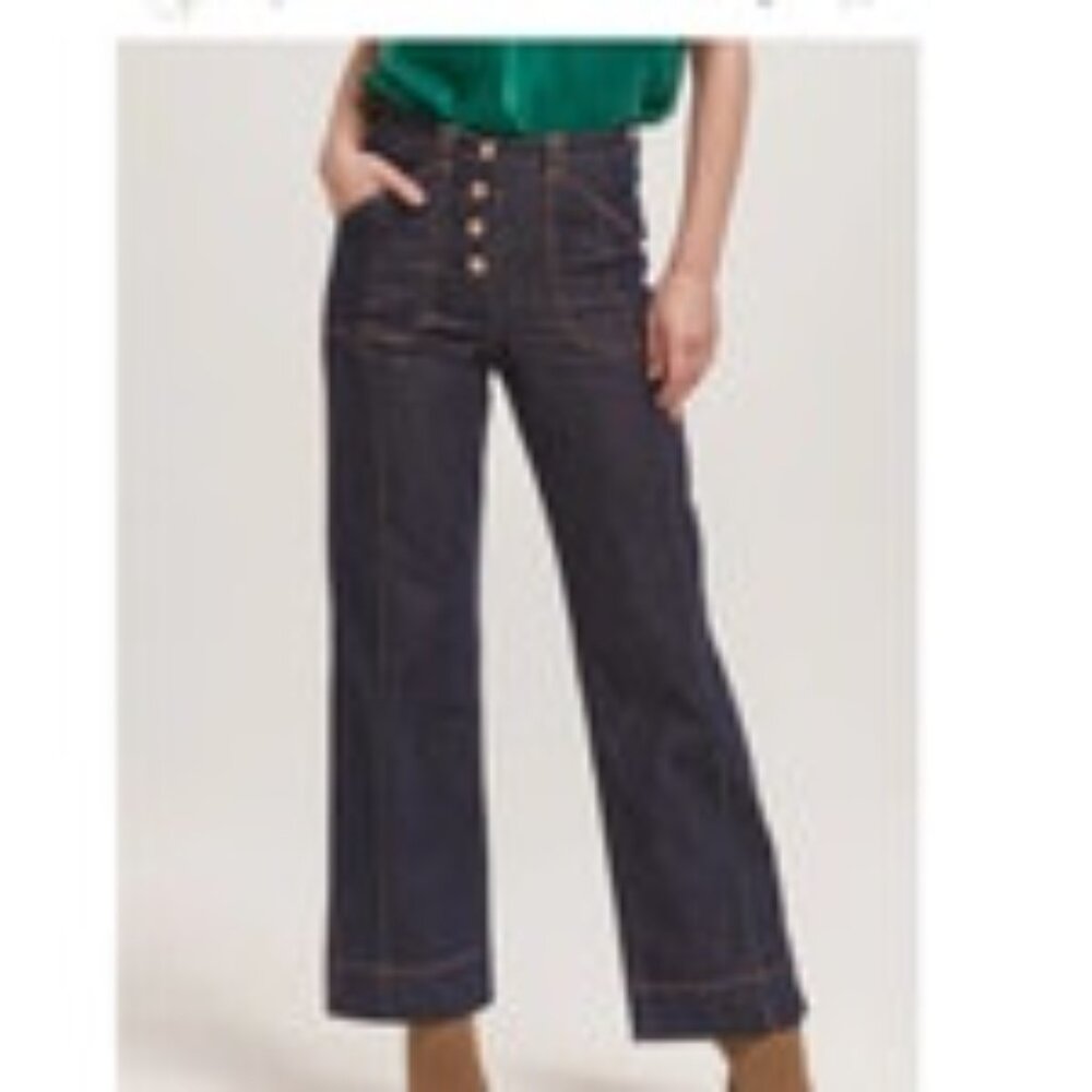 Dear John Denim Button Front Cropped Wide Leg Jeans Women 26 Dark Wash